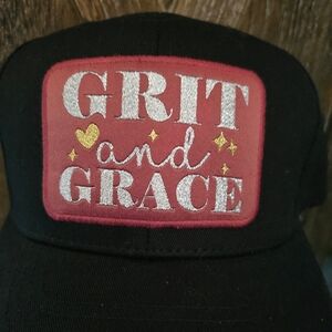 NWT Black Cowgirl Grit and Grace Themed Trucker Cap with Fun Embroidery